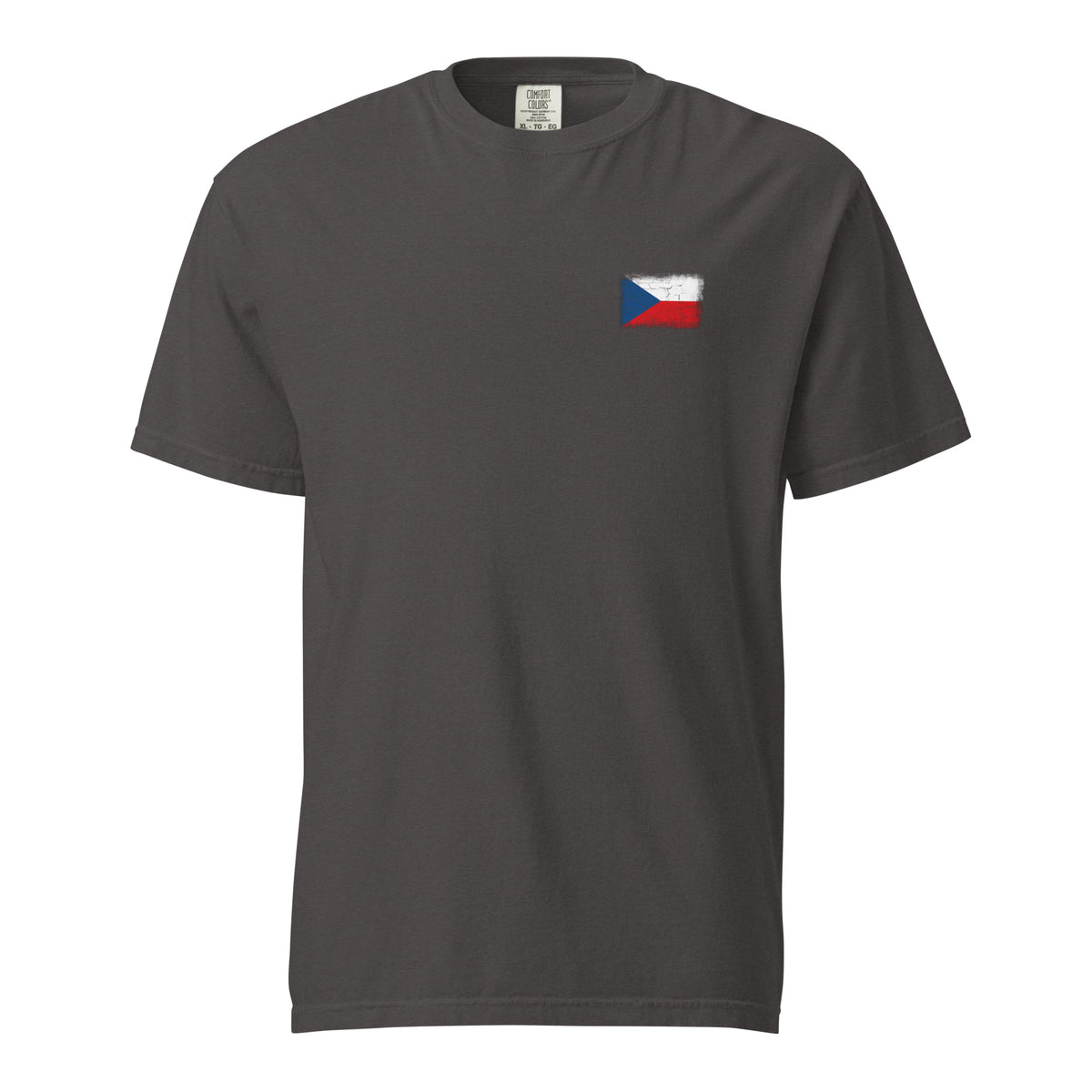 Czechia flag t-shirt in Graphite, vintage-washed print, small flag on the left chest, unisex cut, front view