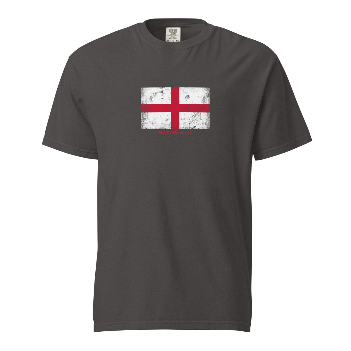England flag t-shirt in Graphite, vintage-washed print, large flag on the chest, unisex cut, front view