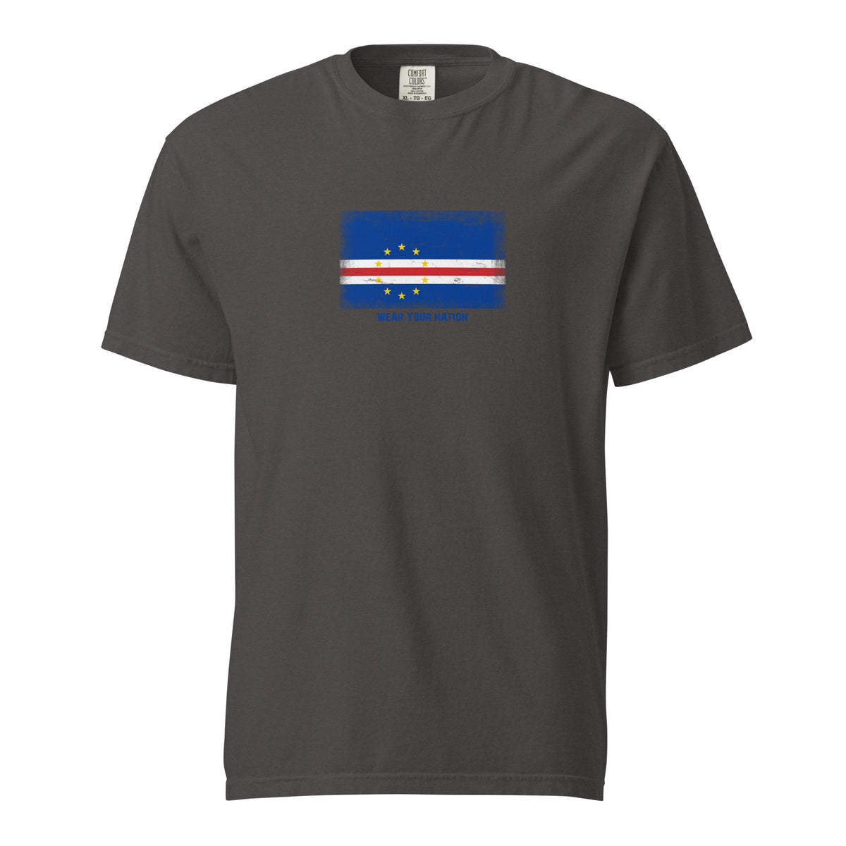 Cape Verde flag t-shirt in Graphite, vintage-washed print, large flag on the chest, unisex cut, front view