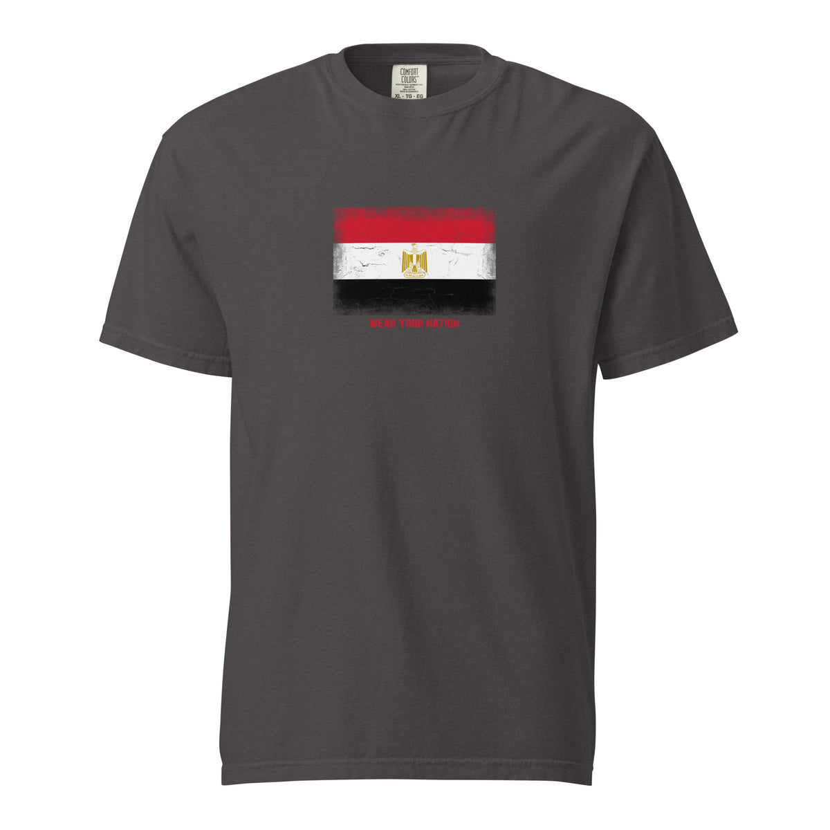 Egypt flag t-shirt in Graphite, vintage-washed print, large flag on the chest, unisex cut, front view