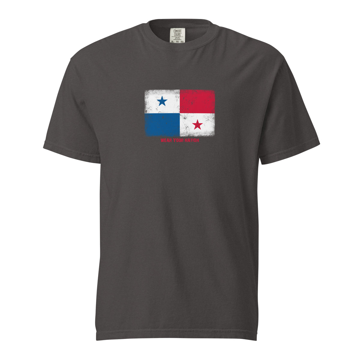 Panama flag t-shirt in Graphite, vintage-washed print, large flag on the chest, unisex cut, front view
