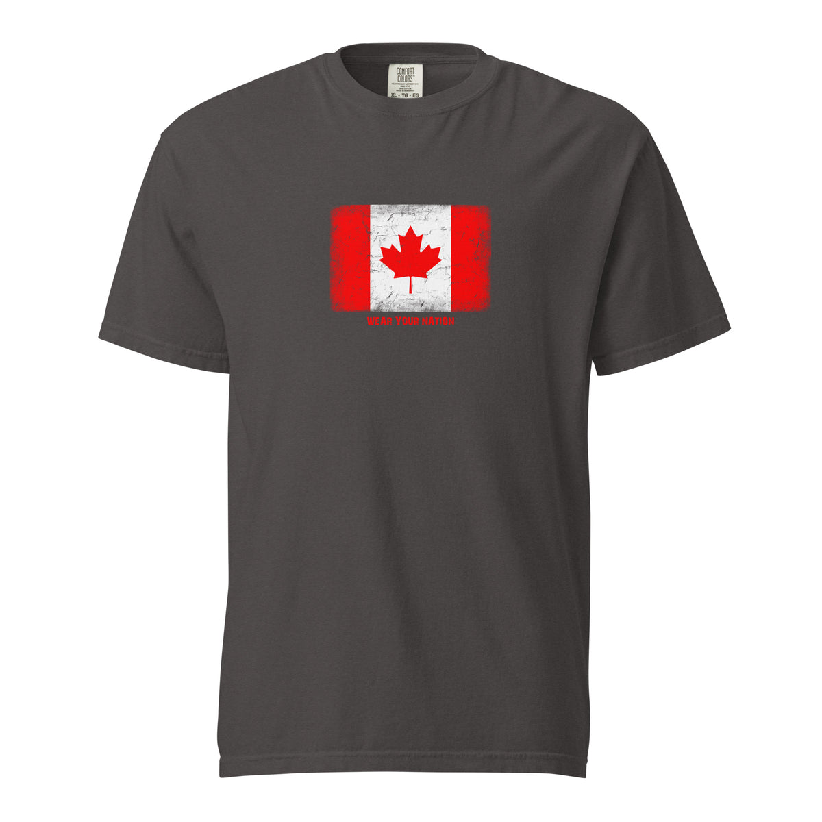 Canada flag t-shirt in Graphite, vintage-washed print, large flag on the chest, unisex cut, front view