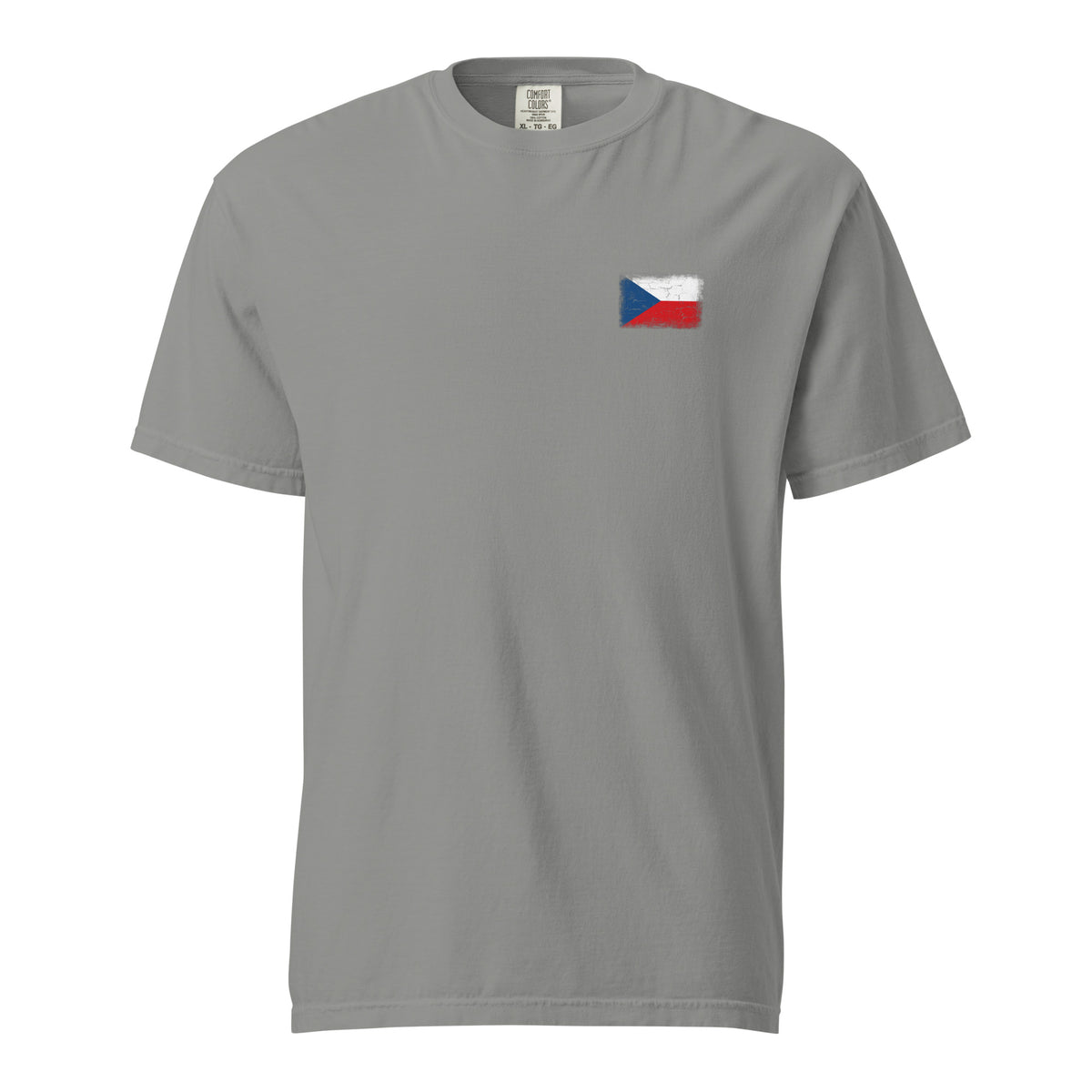 Czechia flag t-shirt in Grey, vintage-washed print, small flag on the left chest, unisex cut, front view