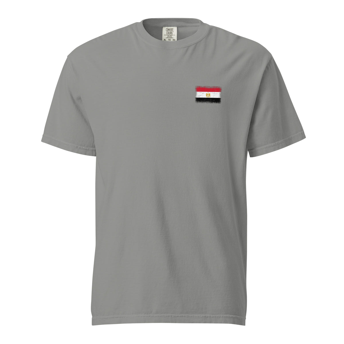 Egypt flag t-shirt in Grey, vintage-washed print, small flag on the left chest, unisex cut, front view