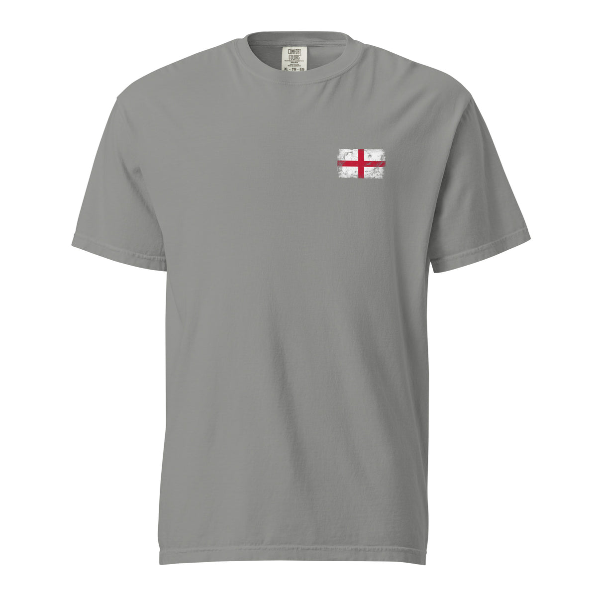 England flag t-shirt in Grey, vintage-washed print, small flag on the left chest, unisex cut, front view