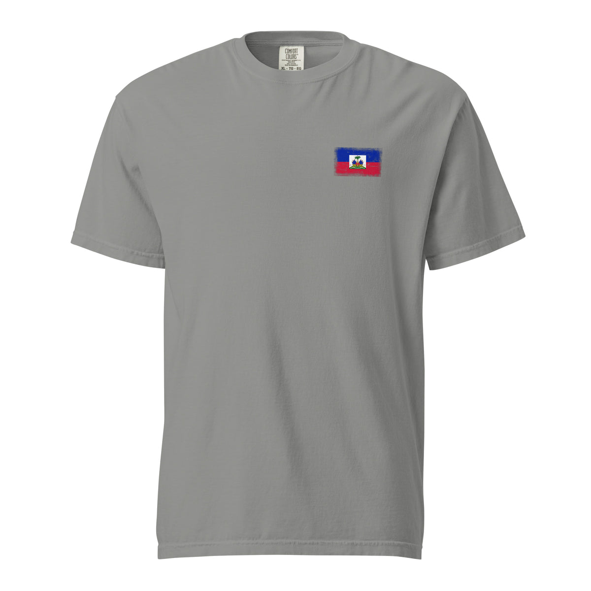 Haiti flag t-shirt in Grey, vintage-washed print, small flag on the left chest, unisex cut, front view