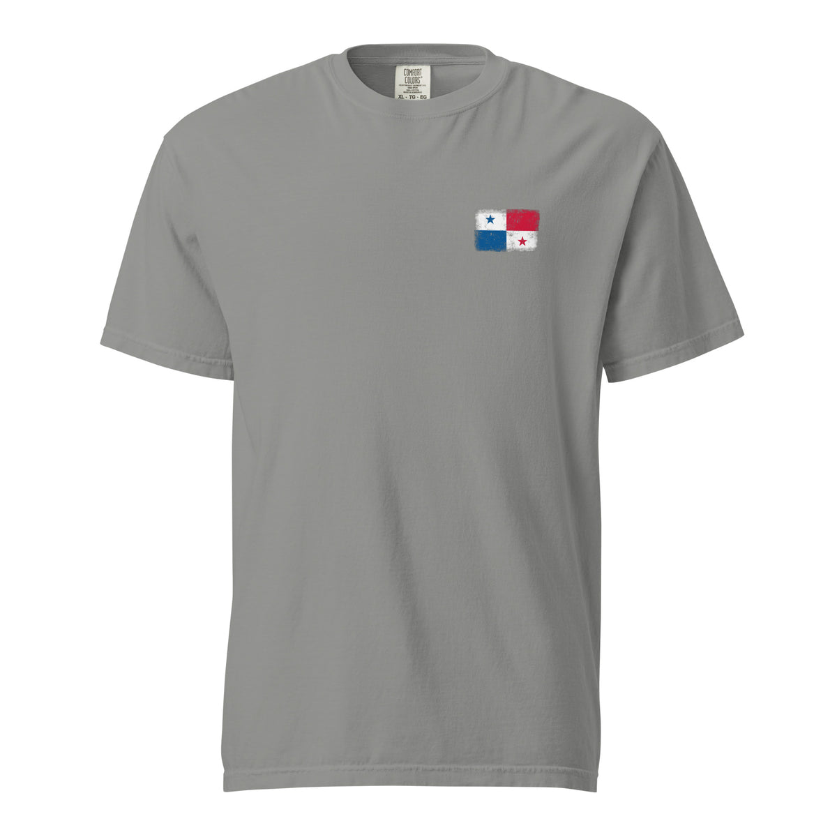 Panama flag t-shirt in Grey, vintage-washed print, small flag on the left chest, unisex cut, front view