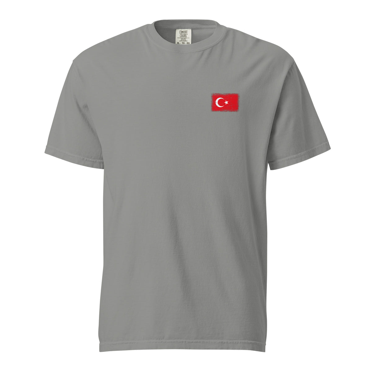 Turkey flag t-shirt in Grey, vintage-washed print, small flag on the left chest, unisex cut, front view