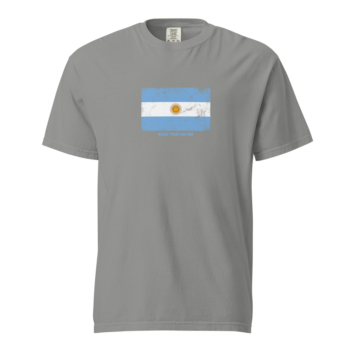 Argentina flag t-shirt in Grey, vintage-washed print, large flag on the chest, unisex cut, front view