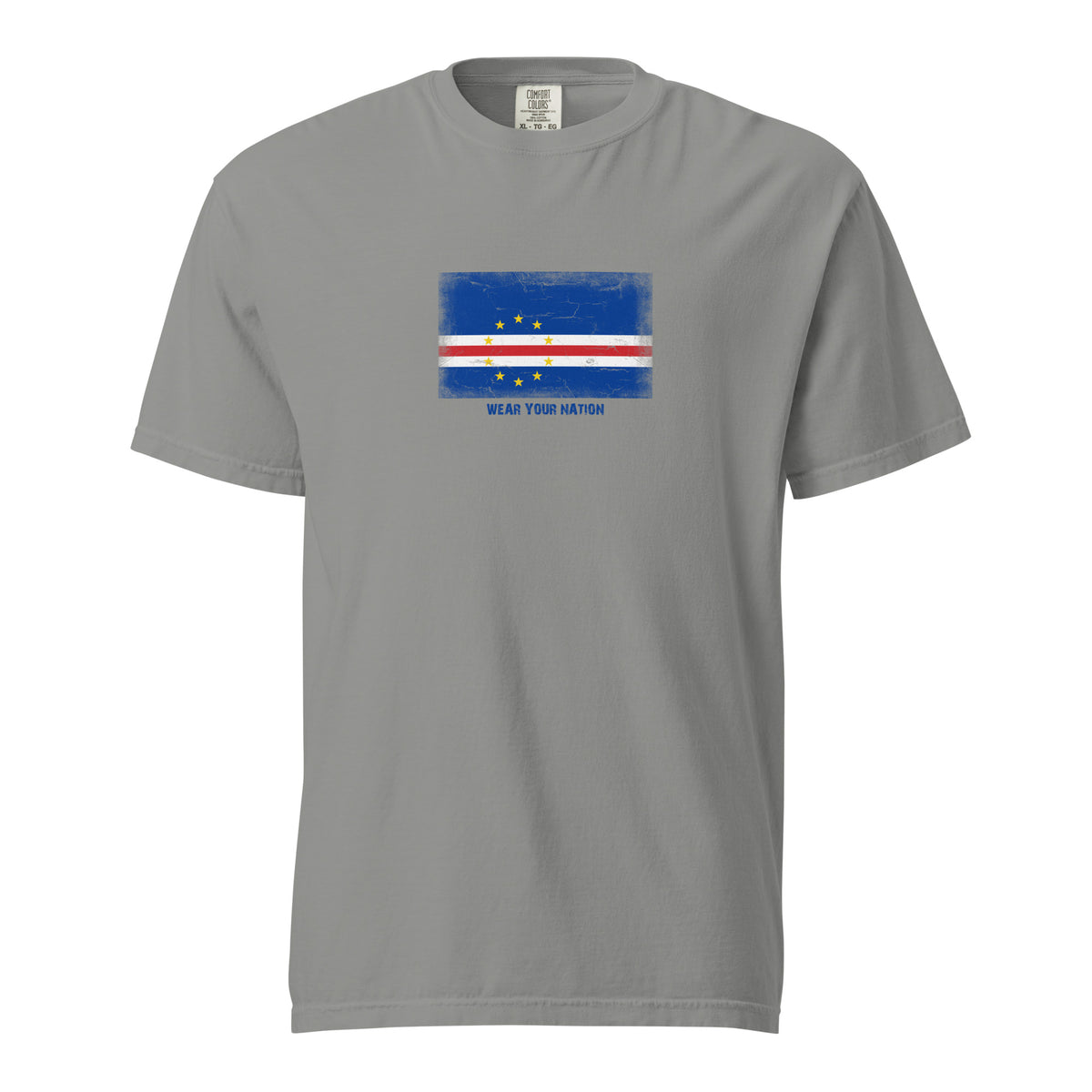 Cape Verde flag t-shirt in Grey, vintage-washed print, large flag on the chest, unisex cut, front view