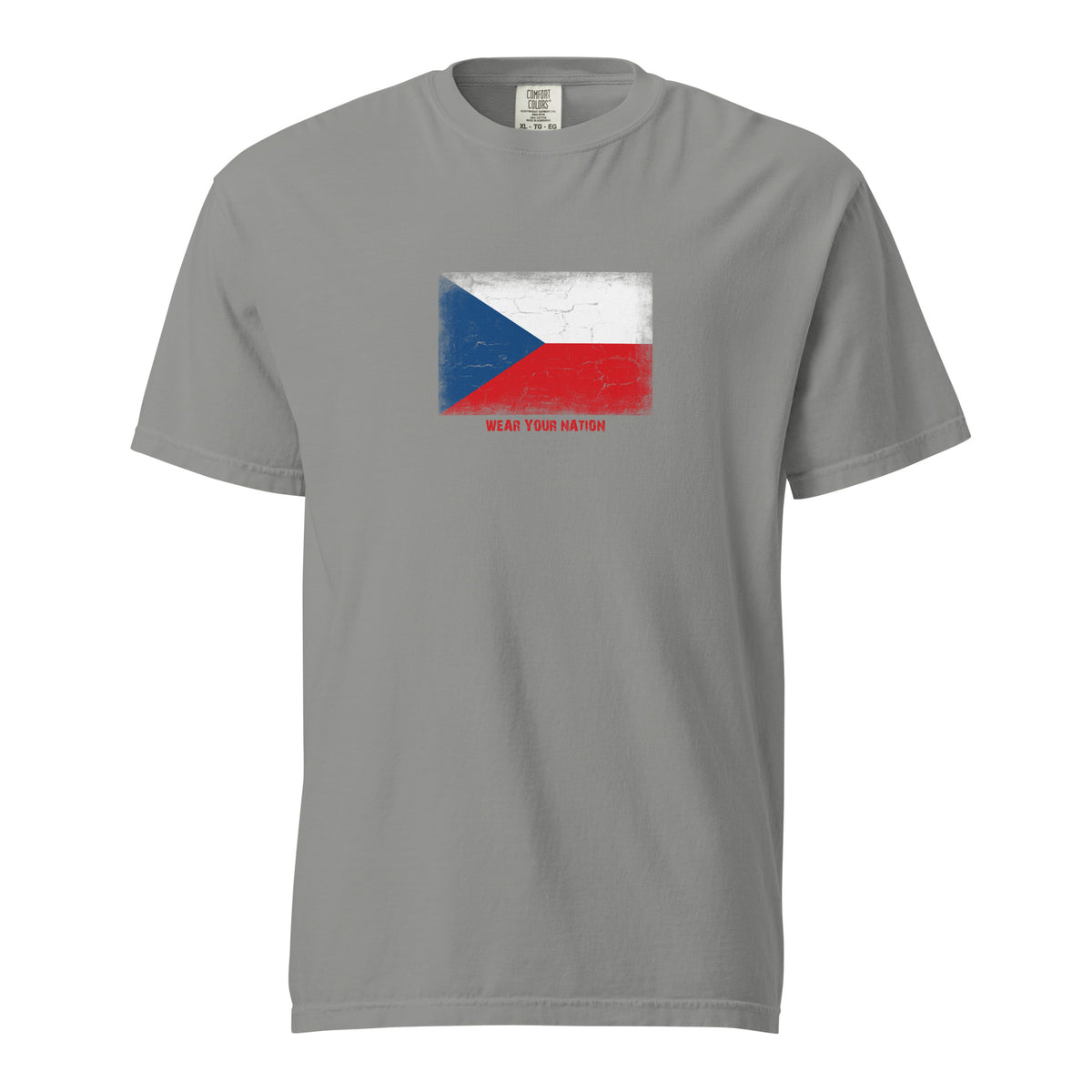 Czechia flag t-shirt in Grey, vintage-washed print, large flag on the chest, unisex cut, front view