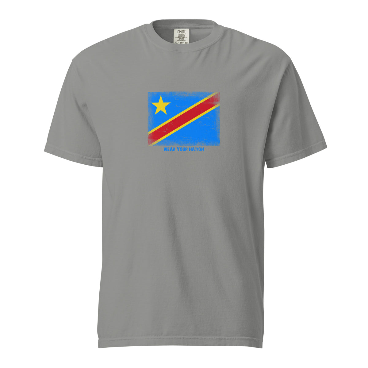Congo flag t-shirt in Grey, vintage-washed print, large flag on the chest, unisex cut, front view