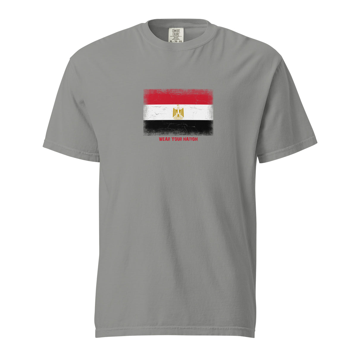 Egypt flag t-shirt in Grey, vintage-washed print, large flag on the chest, unisex cut, front view