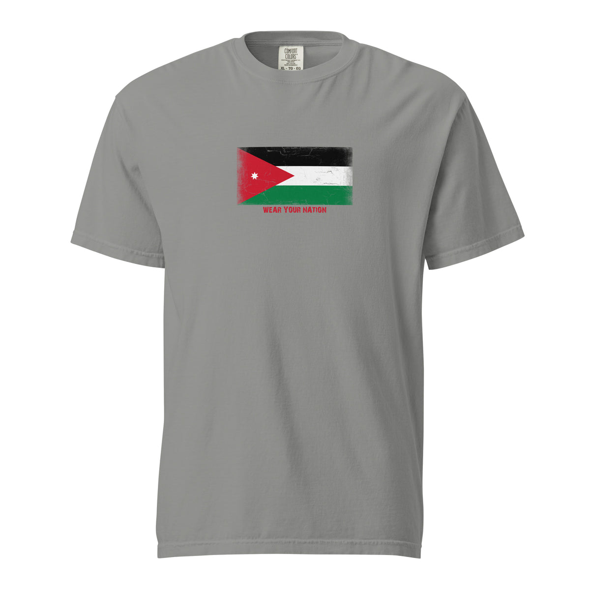 Jordan flag t-shirt in Grey, vintage-washed print, large flag on the chest, unisex cut, front view