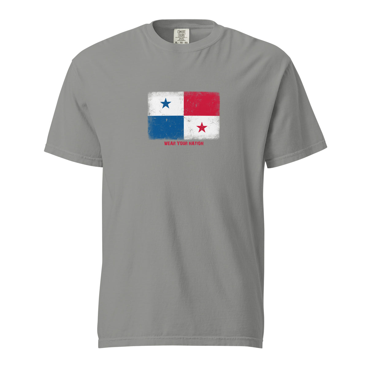 Panama flag t-shirt in Grey, vintage-washed print, large flag on the chest, unisex cut, front view
