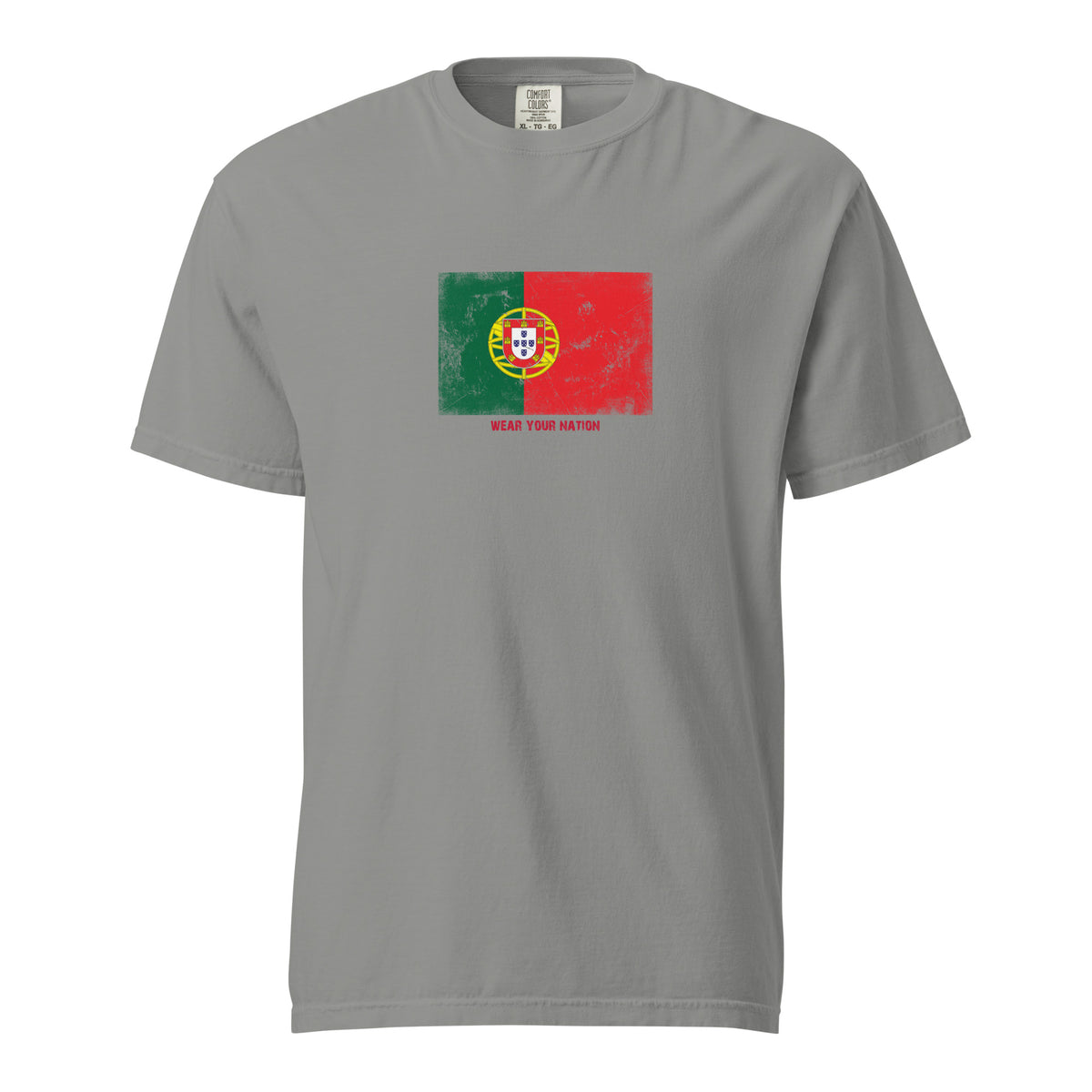 Portugal flag t-shirt in Grey, vintage-washed print, large flag on the chest, unisex cut, front view