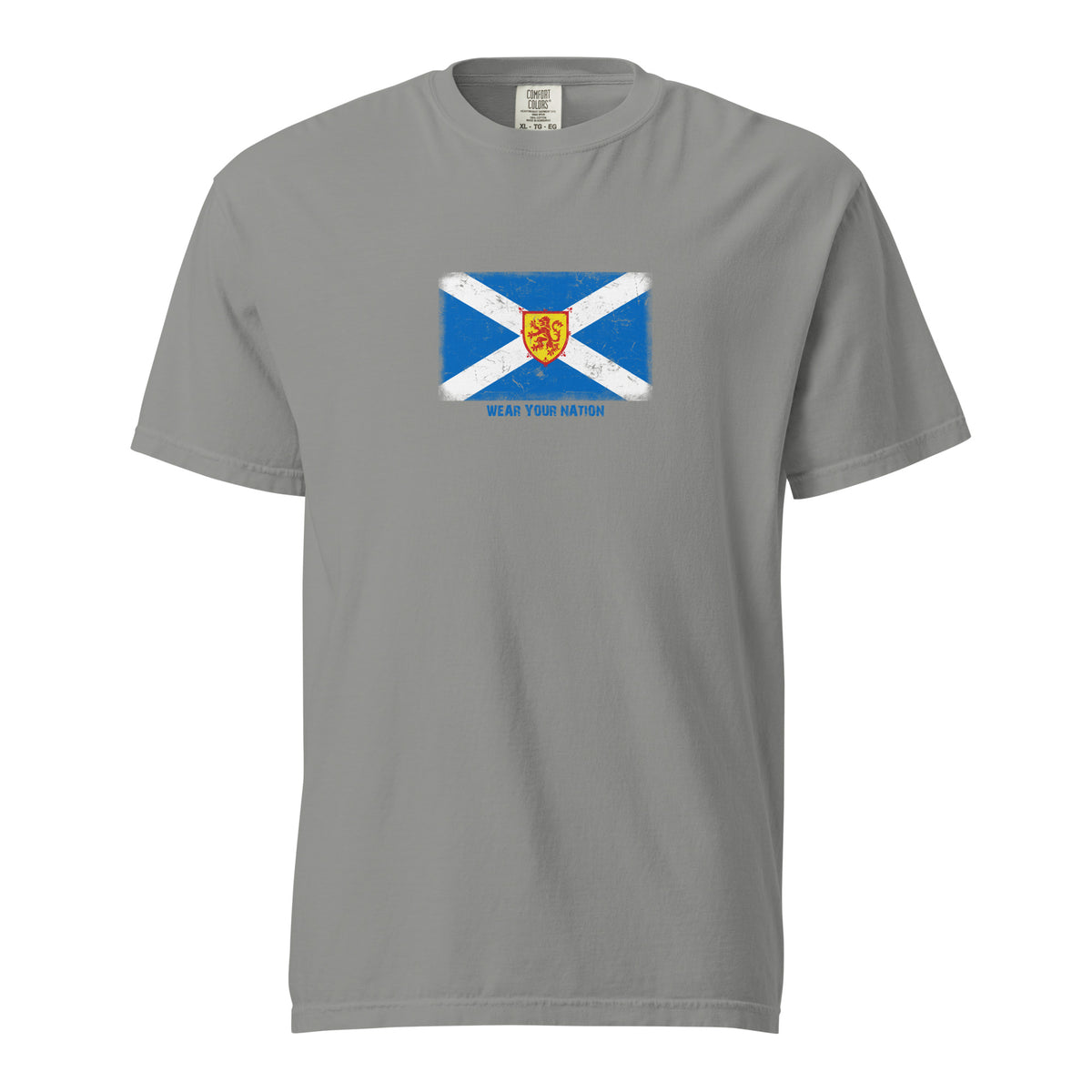 Scotland flag t-shirt in Grey, vintage-washed print, large flag on the chest, unisex cut, front view