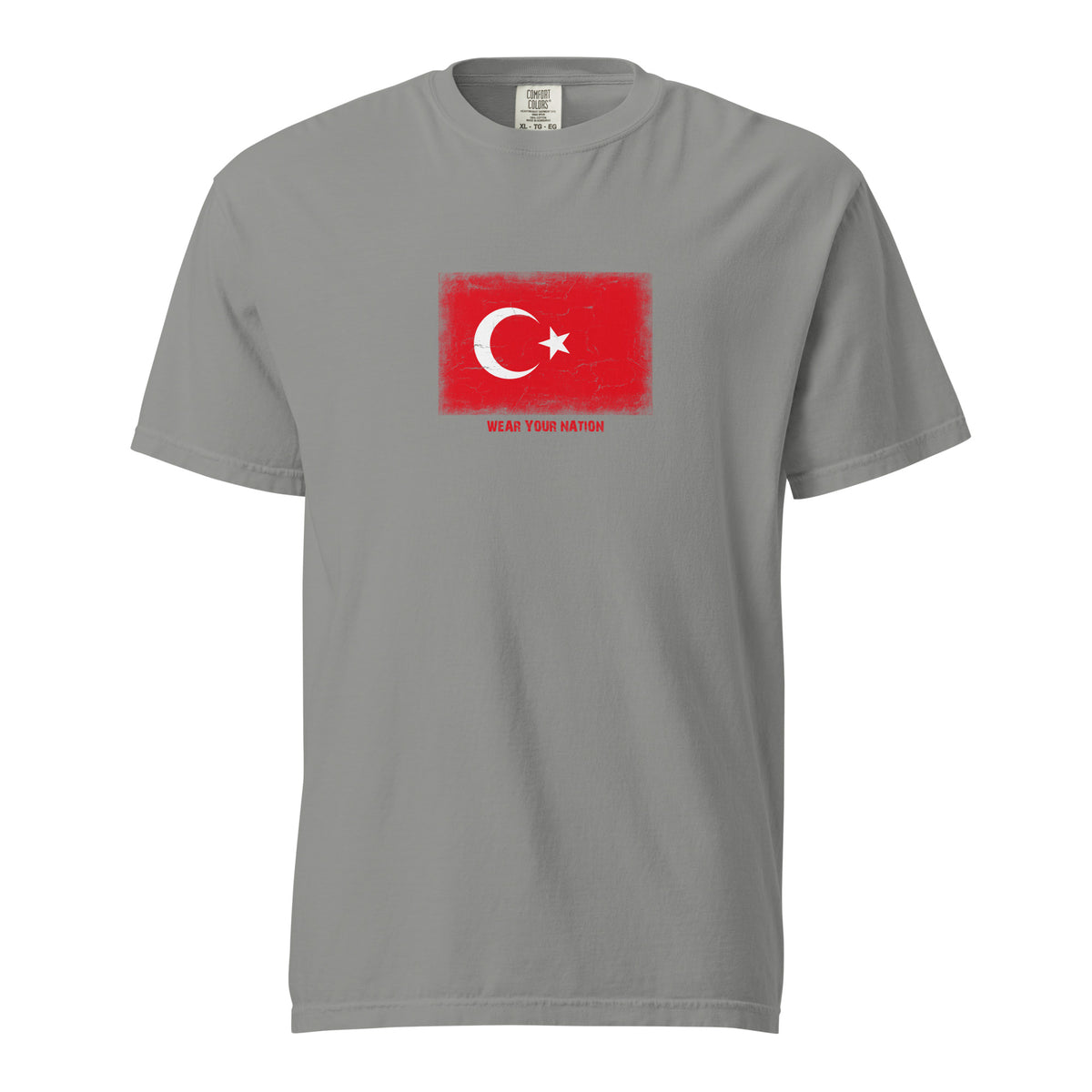 Turkey flag t-shirt in Grey, vintage-washed print, large flag on the chest, unisex cut, front view