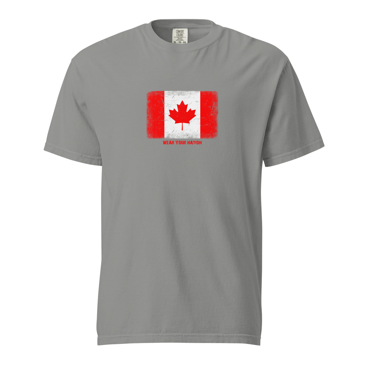 Canada flag t-shirt in Grey, vintage-washed print, large flag on the chest, unisex cut, front view