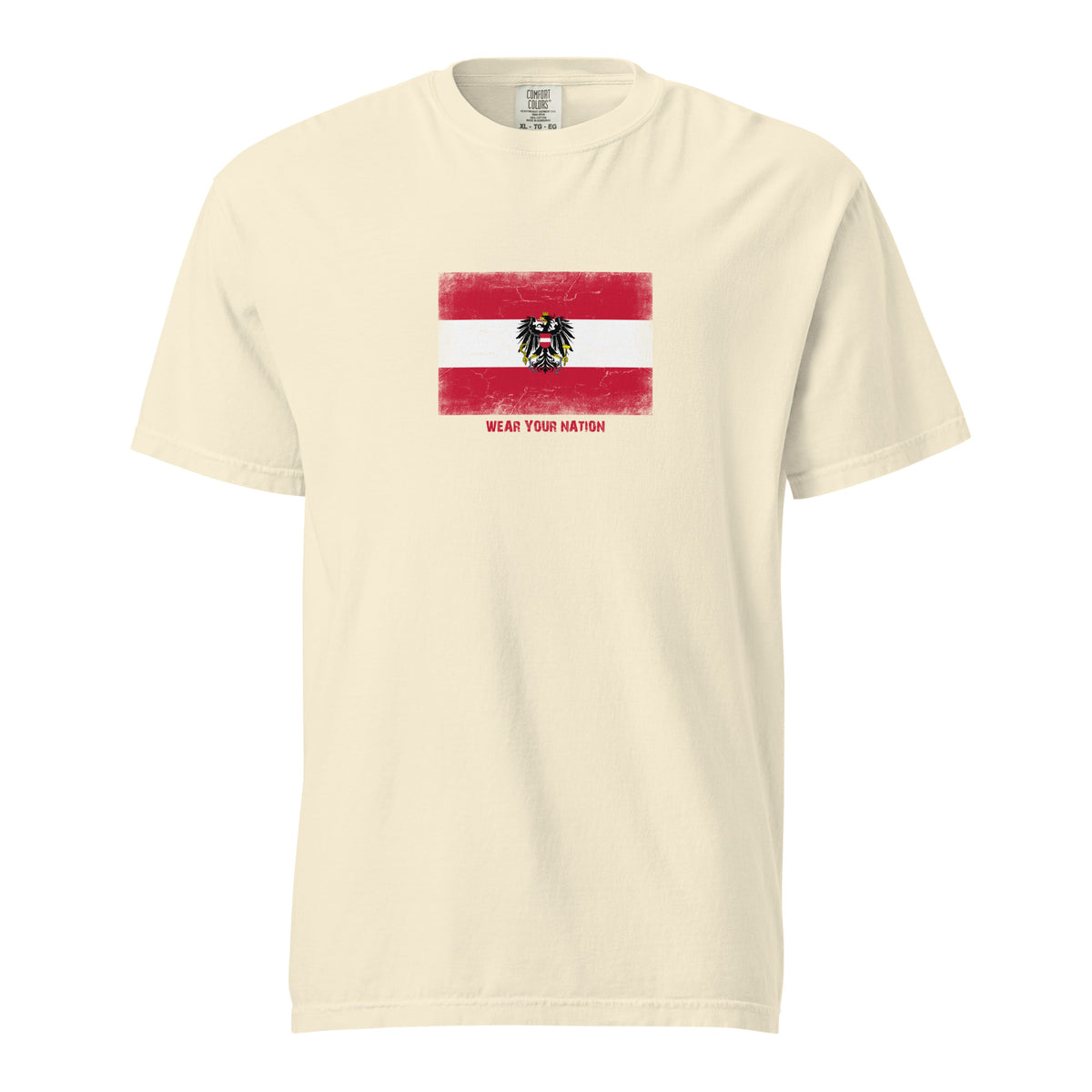 Austria flag t-shirt in Ivory, vintage-washed print, large flag on the chest, unisex cut, front view