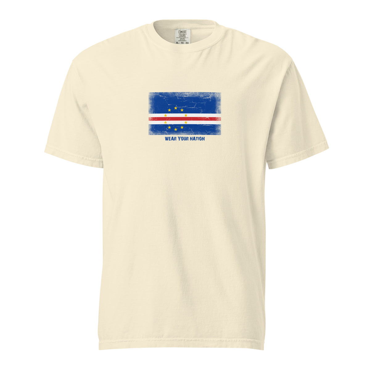 Cape Verde flag t-shirt in Ivory, vintage-washed print, large flag on the chest, unisex cut, front view