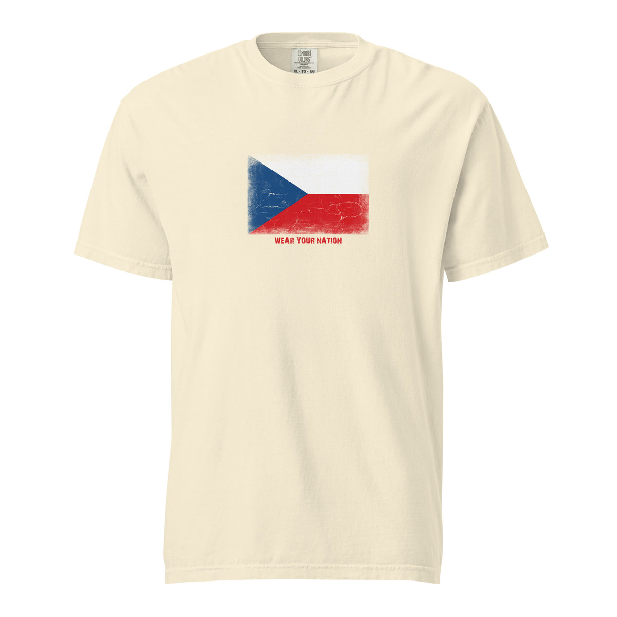 Czechia flag t-shirt in Ivory, vintage-washed print, large flag on the chest, unisex cut, front view