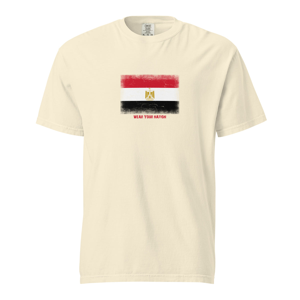 Egypt flag t-shirt in Ivory, vintage-washed print, large flag on the chest, unisex cut, front view