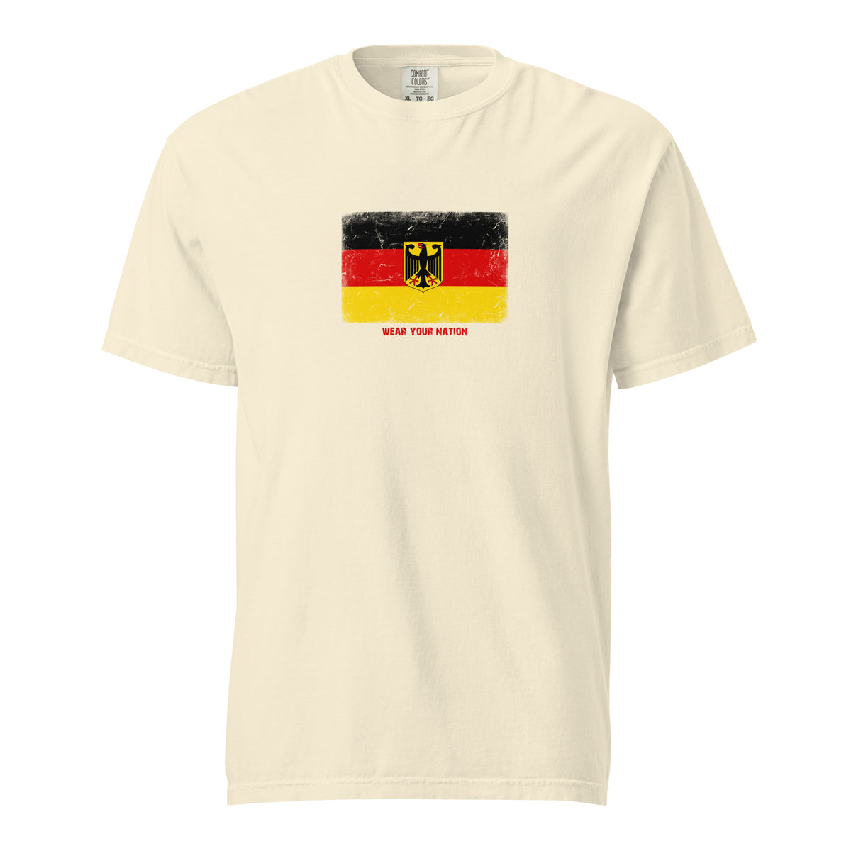 Germany flag t-shirt in Ivory, vintage-washed print, large flag on the chest, unisex cut, front view