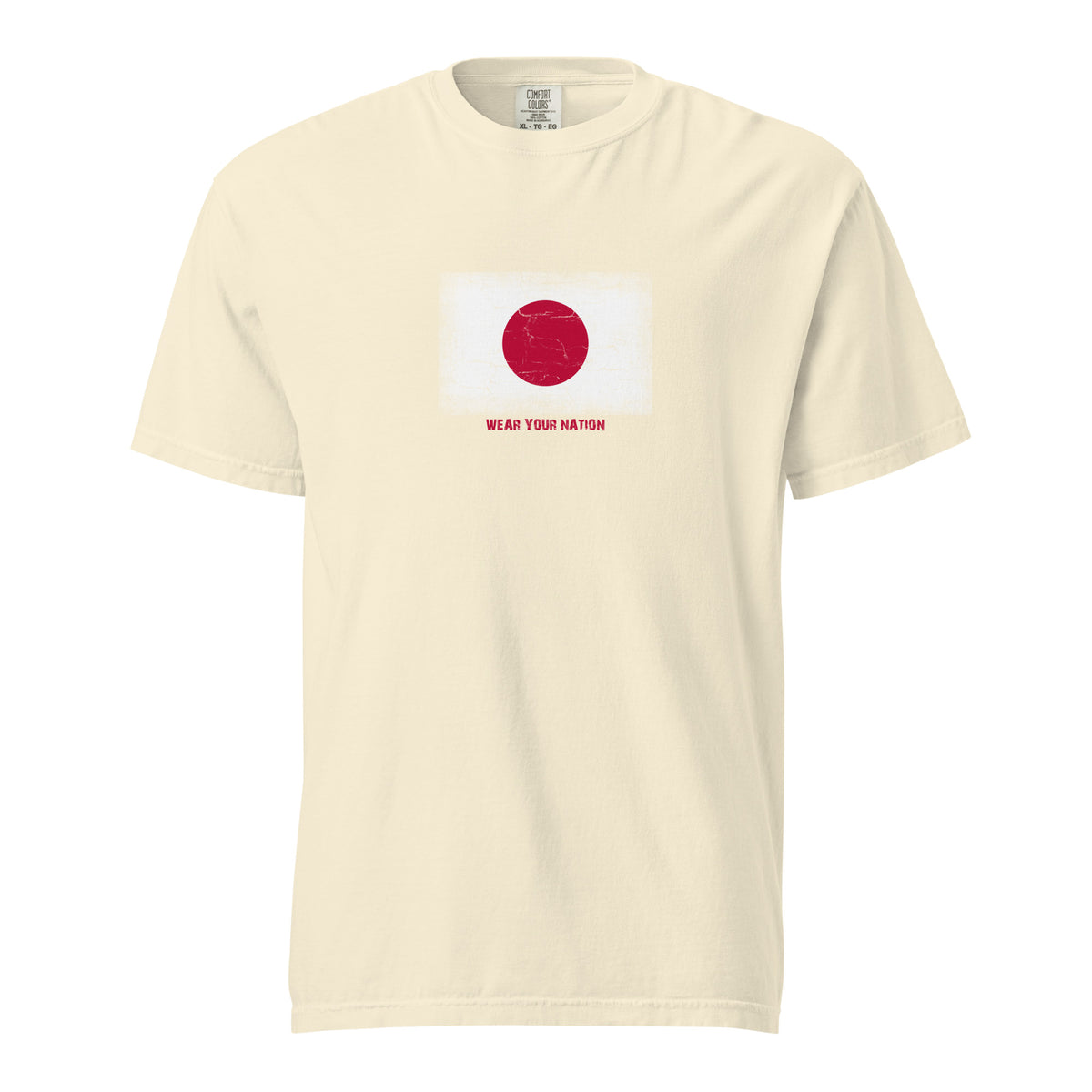 Japan flag t-shirt in Ivory, vintage-washed print, large flag on the chest, unisex cut, front view