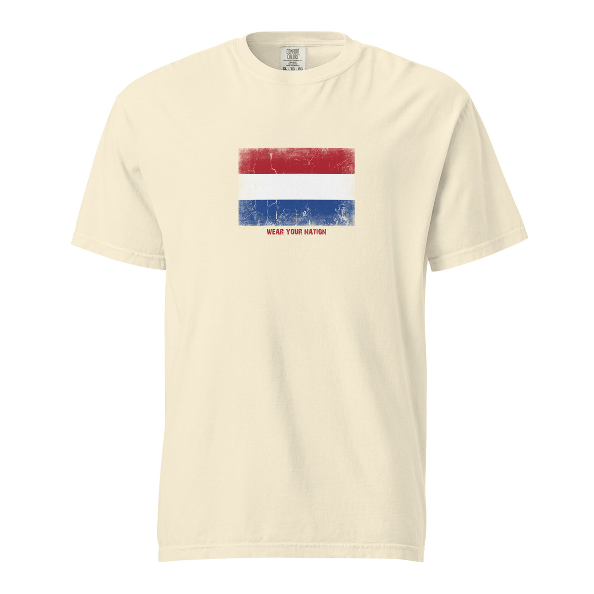 Netherlands flag t-shirt in Ivory, vintage-washed print, large flag on the chest, unisex cut, front view