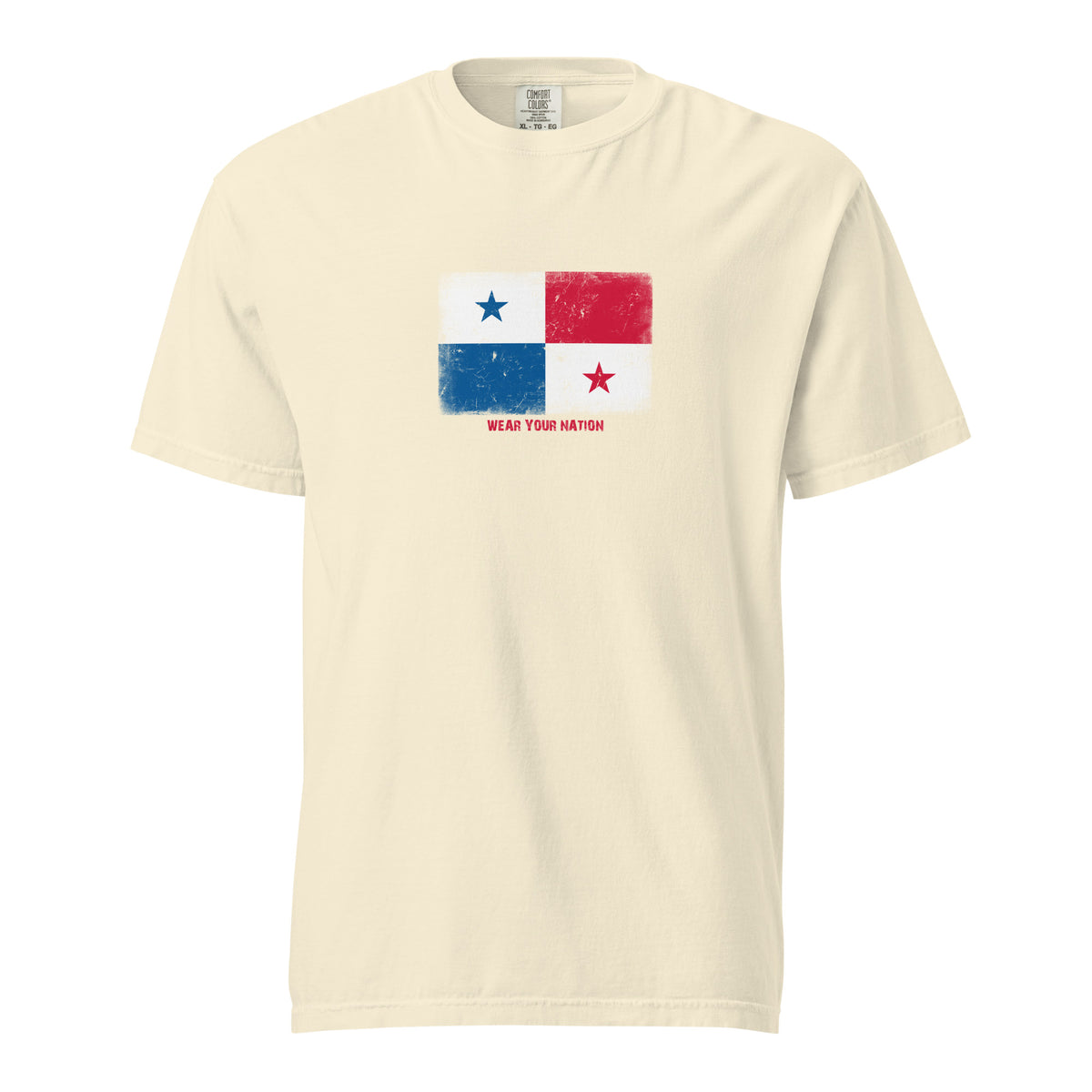 Panama flag t-shirt in Ivory, vintage-washed print, large flag on the chest, unisex cut, front view