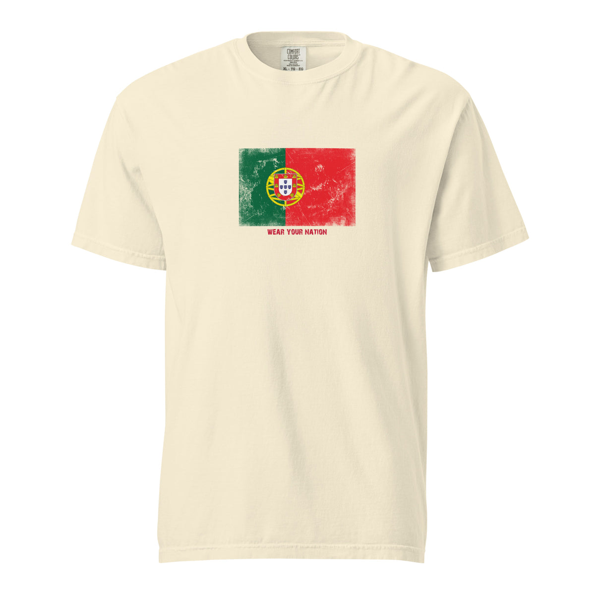 Portugal flag t-shirt in Ivory, vintage-washed print, large flag on the chest, unisex cut, front view