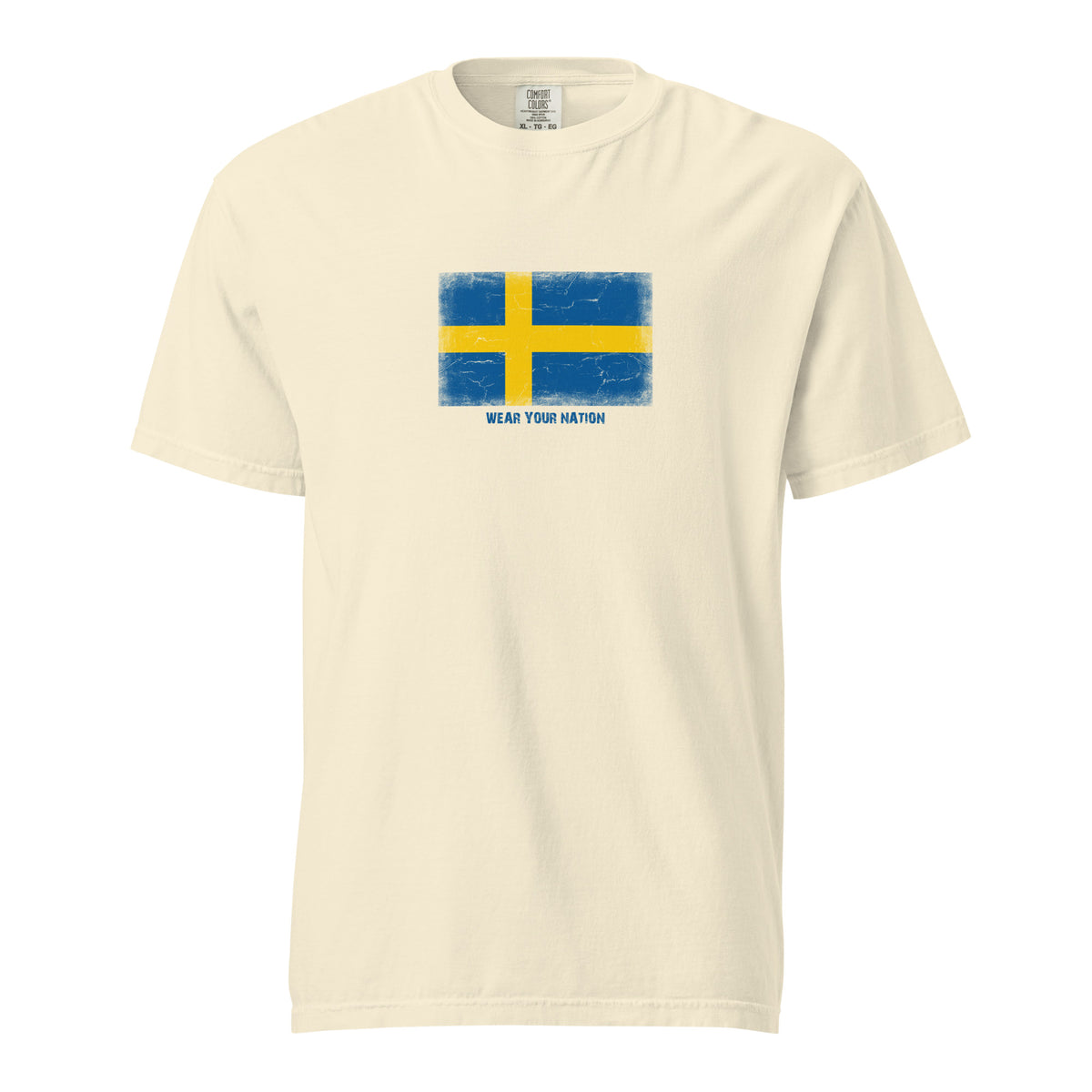 Sweden flag t-shirt in Ivory, vintage-washed print, large flag on the chest, unisex cut, front view