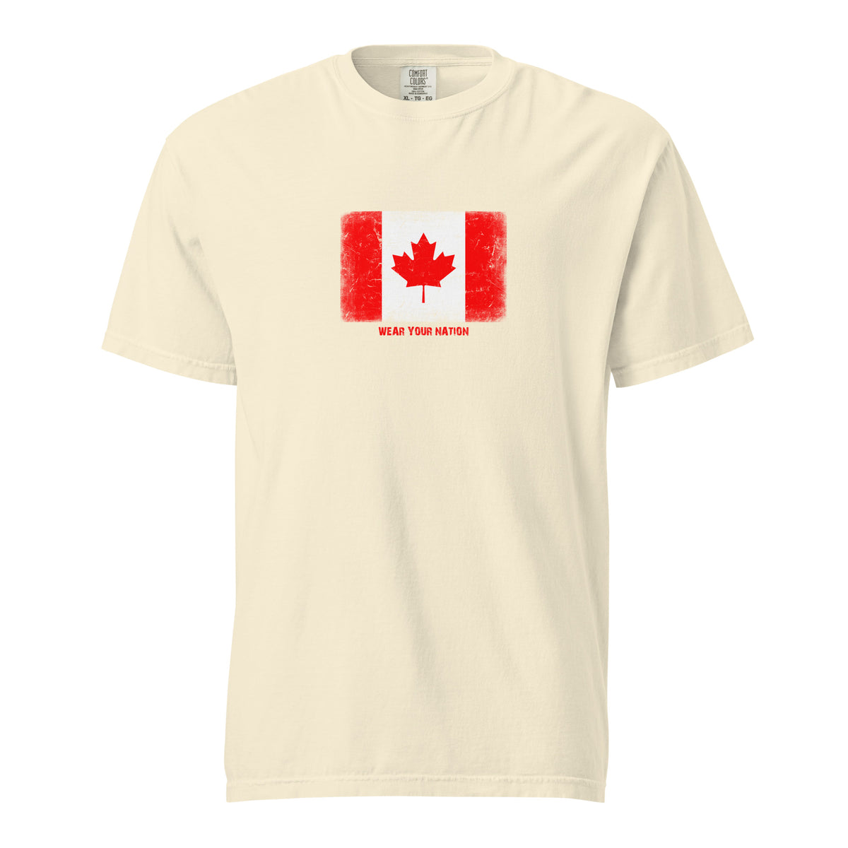 Canada flag t-shirt in Ivory, vintage-washed print, large flag on the chest, unisex cut, front view