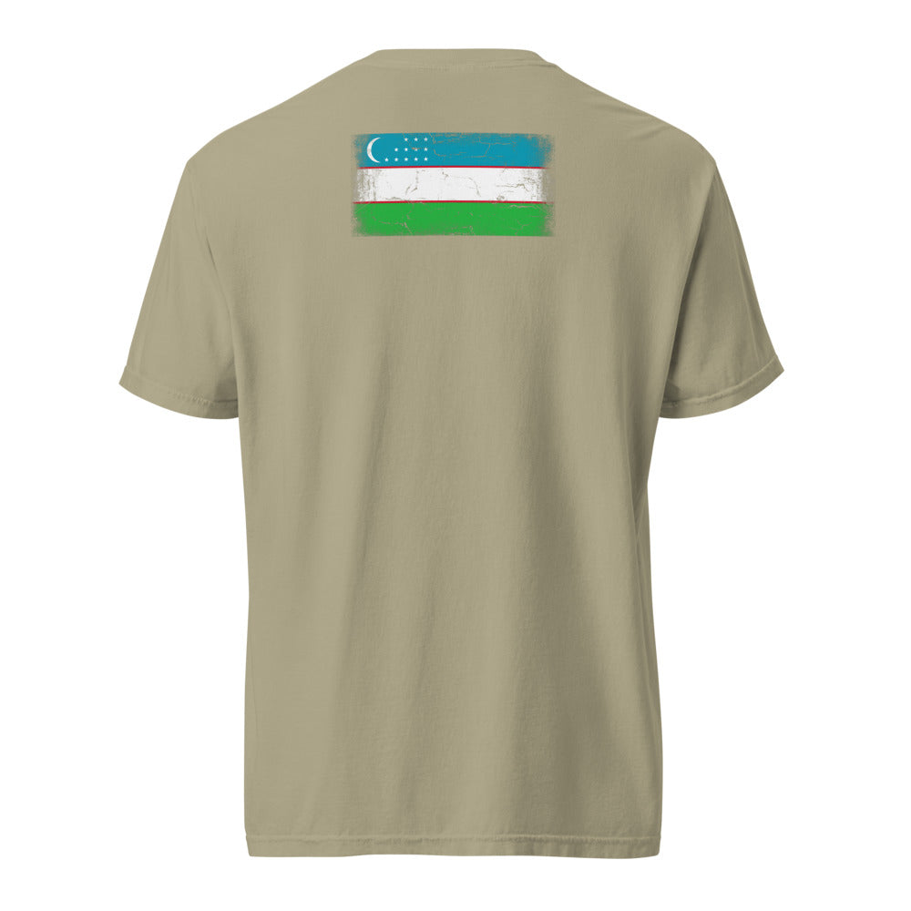 Uzbekistan Flag Tee — Back — Khaki