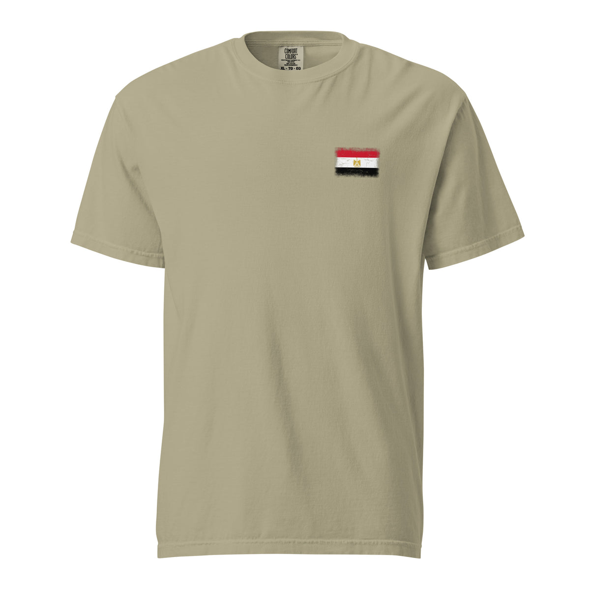 Egypt flag t-shirt in Khaki, vintage-washed print, small flag on the left chest, unisex cut, front view