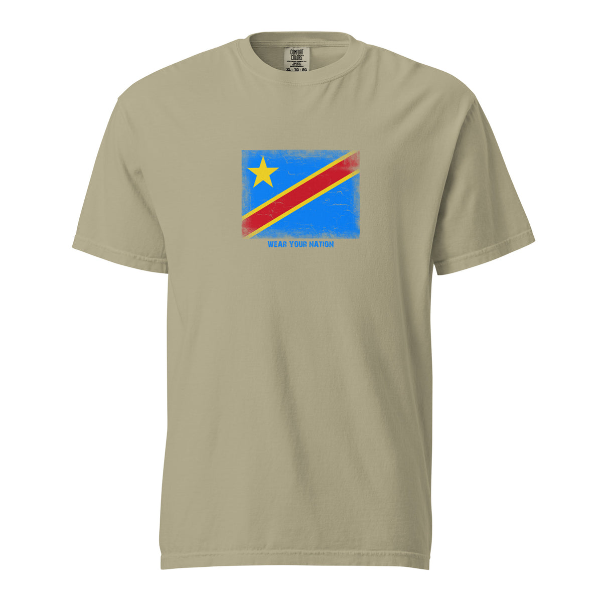 Congo flag t-shirt in Khaki, vintage-washed print, large flag on the chest, unisex cut, front view