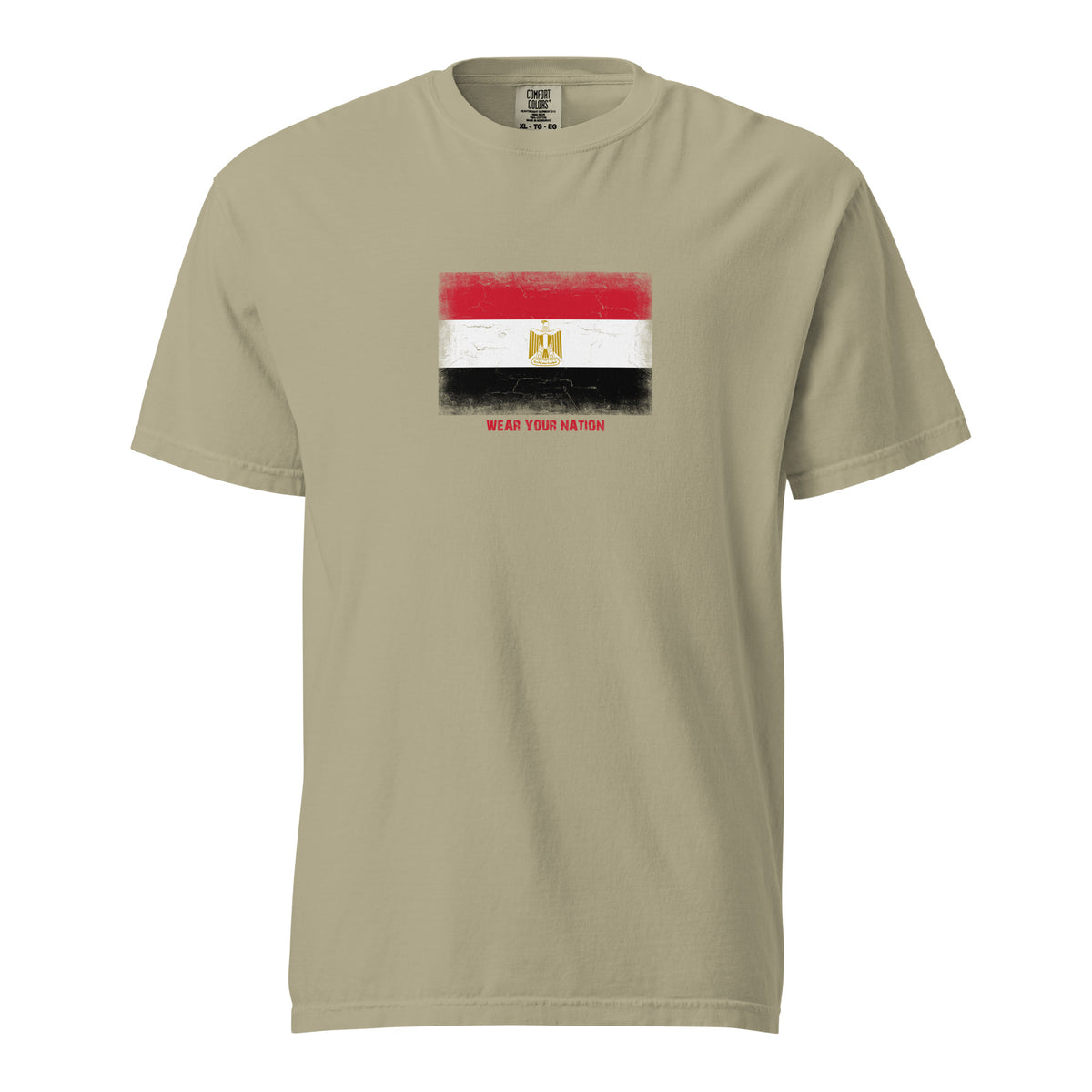 Egypt flag t-shirt in Khaki, vintage-washed print, large flag on the chest, unisex cut, front view
