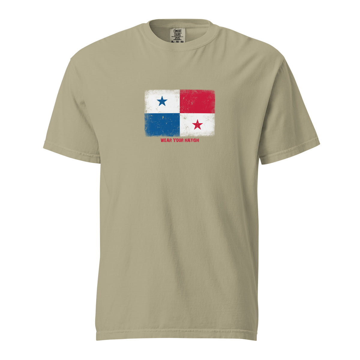 Panama flag t-shirt in Khaki, vintage-washed print, large flag on the chest, unisex cut, front view
