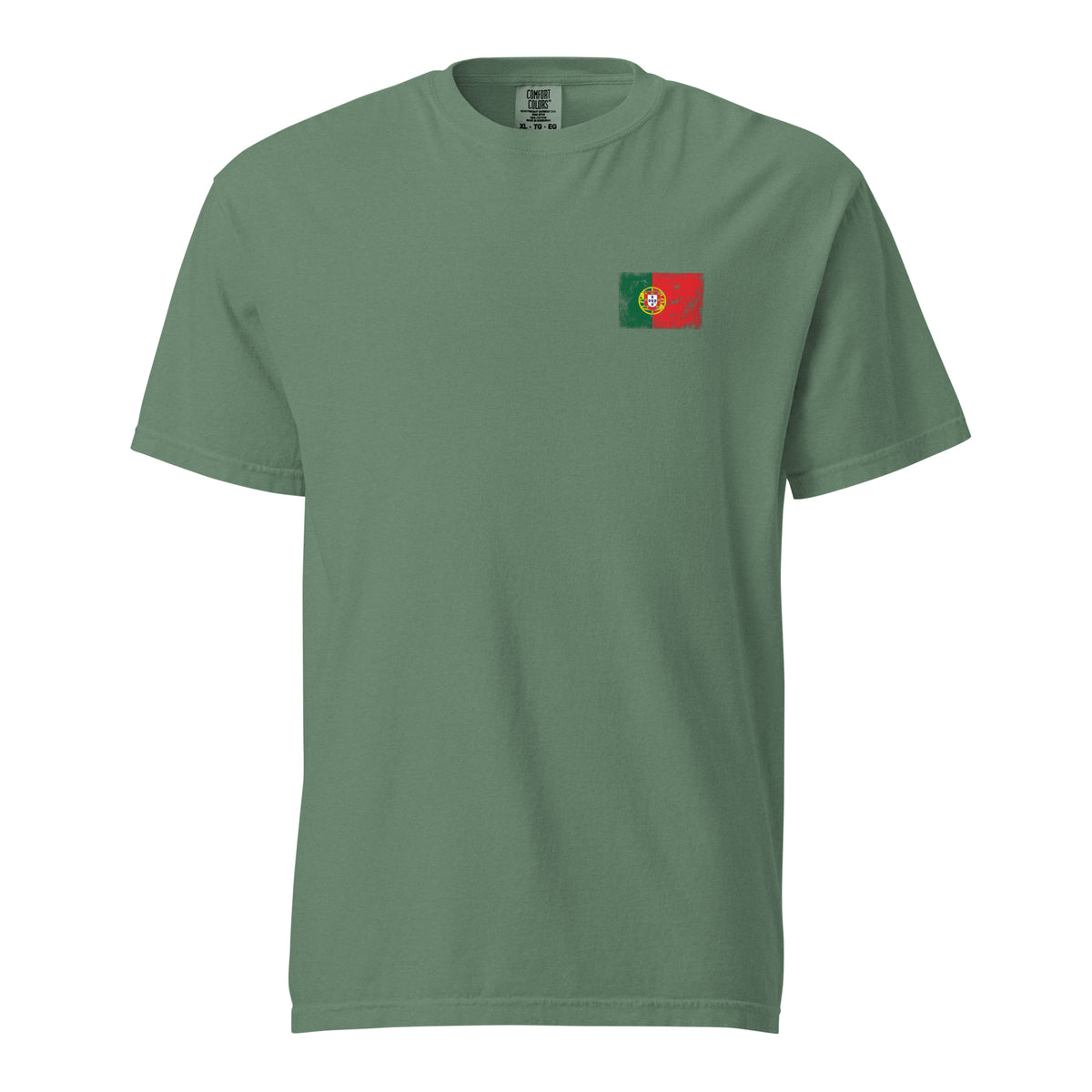 Portugal flag t-shirt in Light Green, vintage-washed print, small flag on the left chest, unisex cut, front view