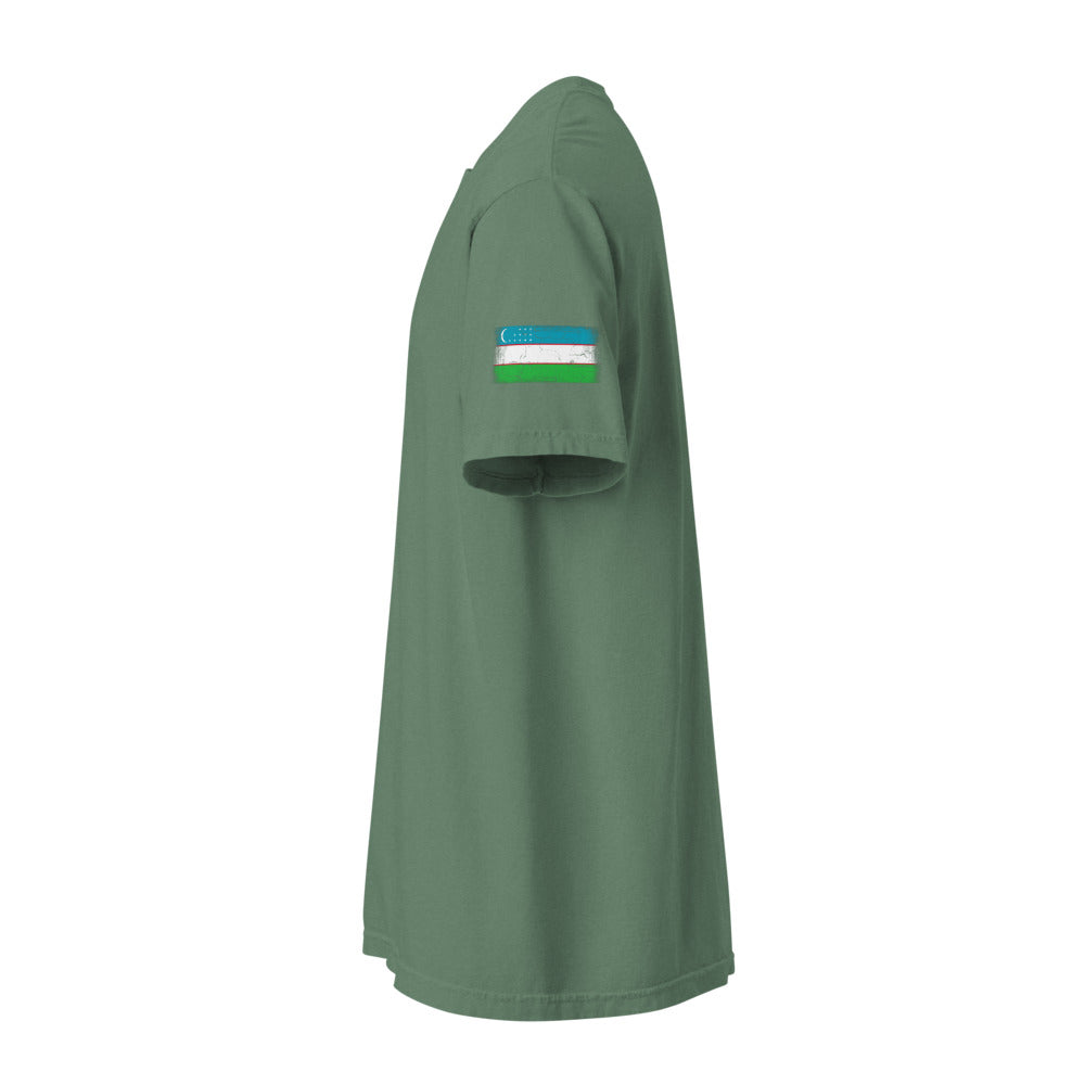 Uzbekistan Flag Tee — Sleeve — Light Green