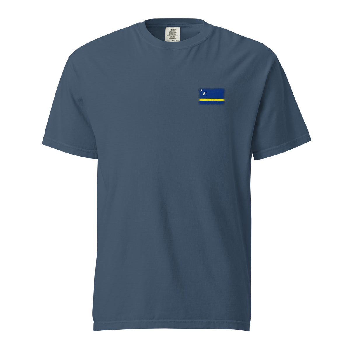 Curaçao flag t-shirt in Midnight, vintage-washed print, small flag on the left chest, unisex cut, front view