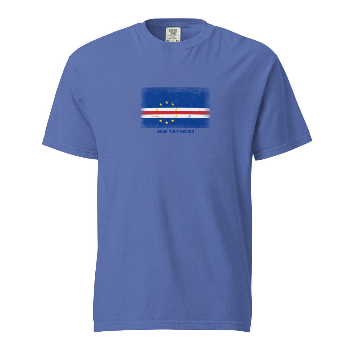 Cape Verde flag t-shirt in Mystic Blue, vintage-washed print, large flag on the chest, unisex cut, front view