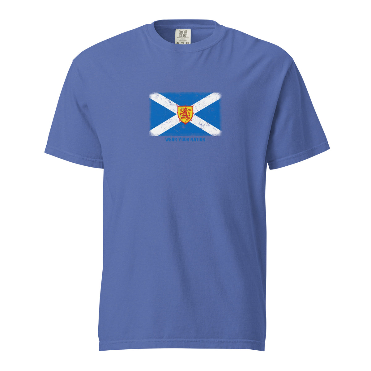Scotland flag t-shirt in Mystic Blue, vintage-washed print, large flag on the chest, unisex cut, front view
