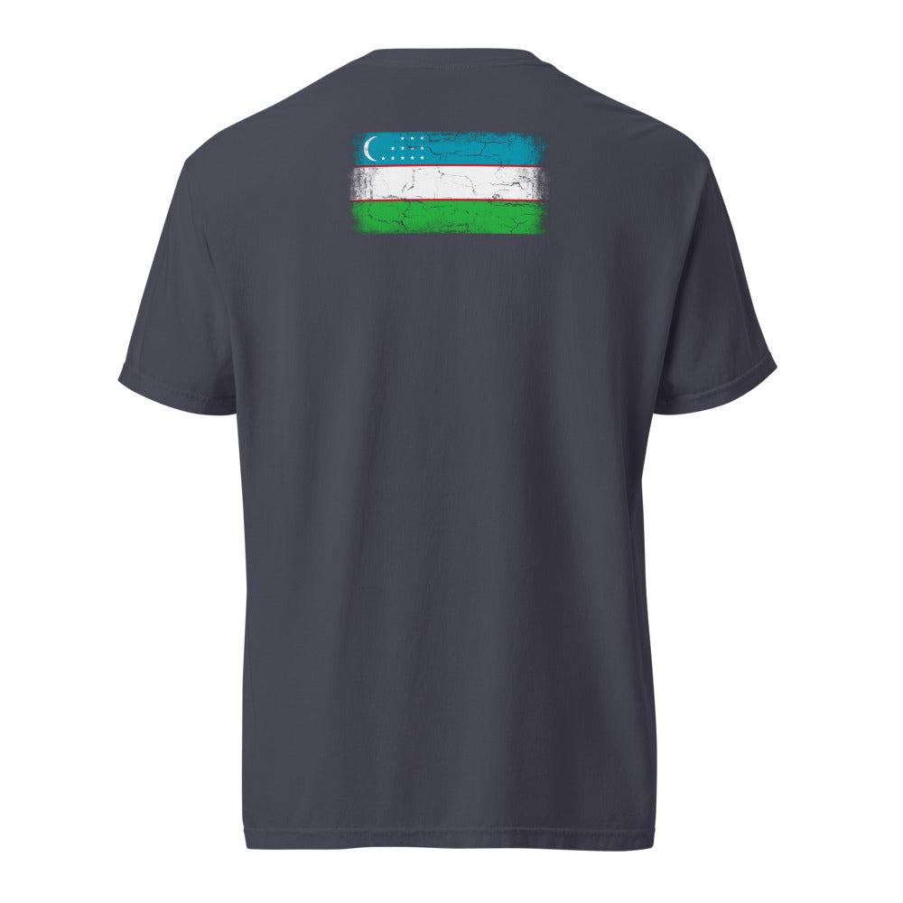 Uzbekistan Flag Tee — Back — Navy