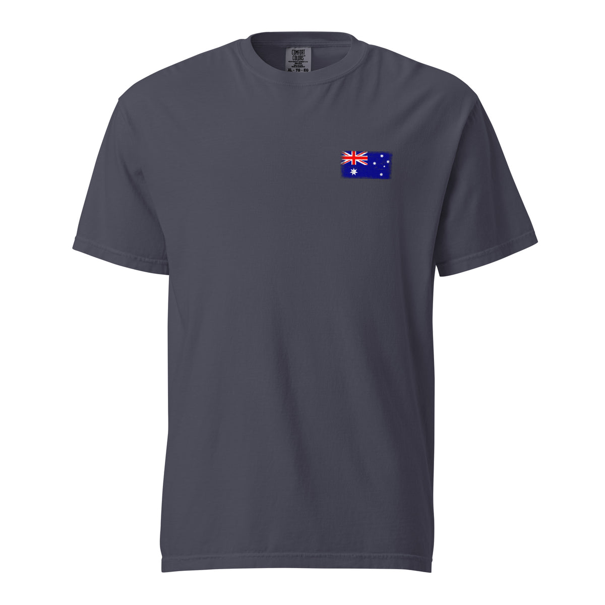 Australia flag t-shirt in Navy, vintage-washed print, small flag on the left chest, unisex cut, front view
