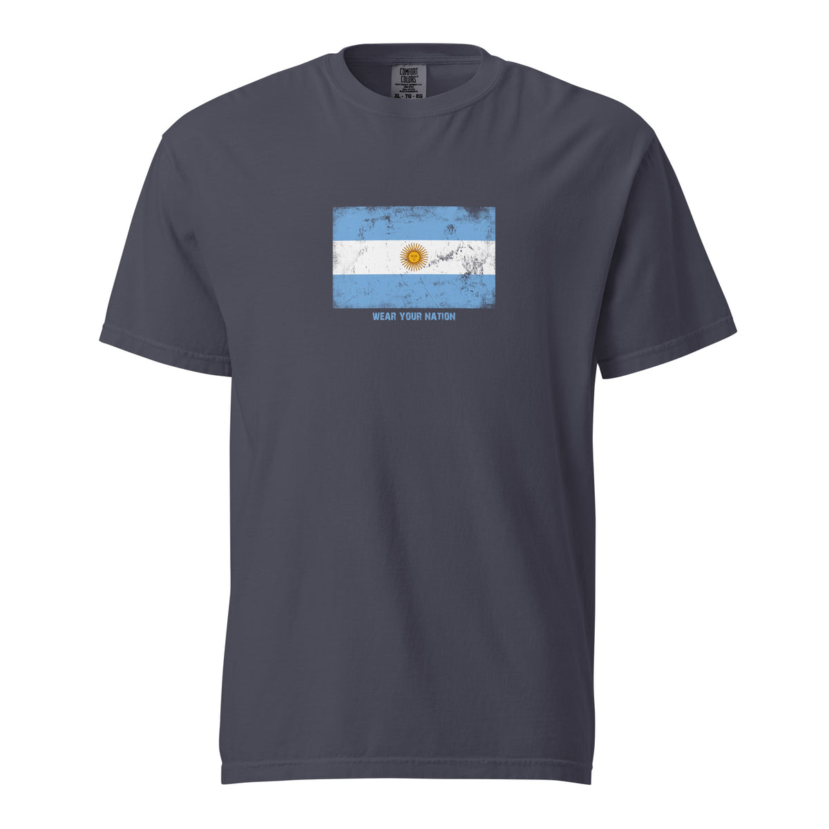 Argentina flag t-shirt in Navy, vintage-washed print, large flag on the chest, unisex cut, front view