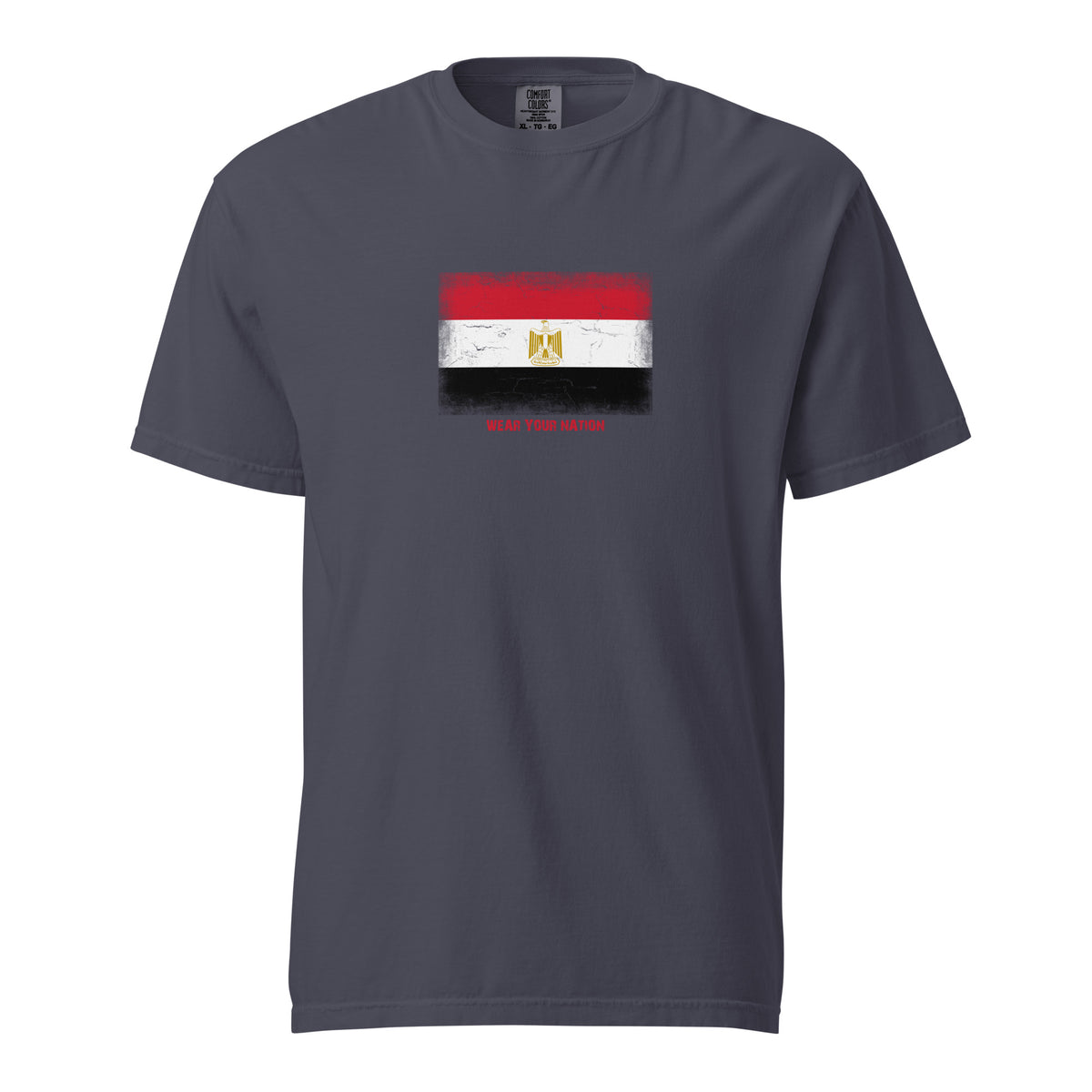 Egypt flag t-shirt in Navy, vintage-washed print, large flag on the chest, unisex cut, front view