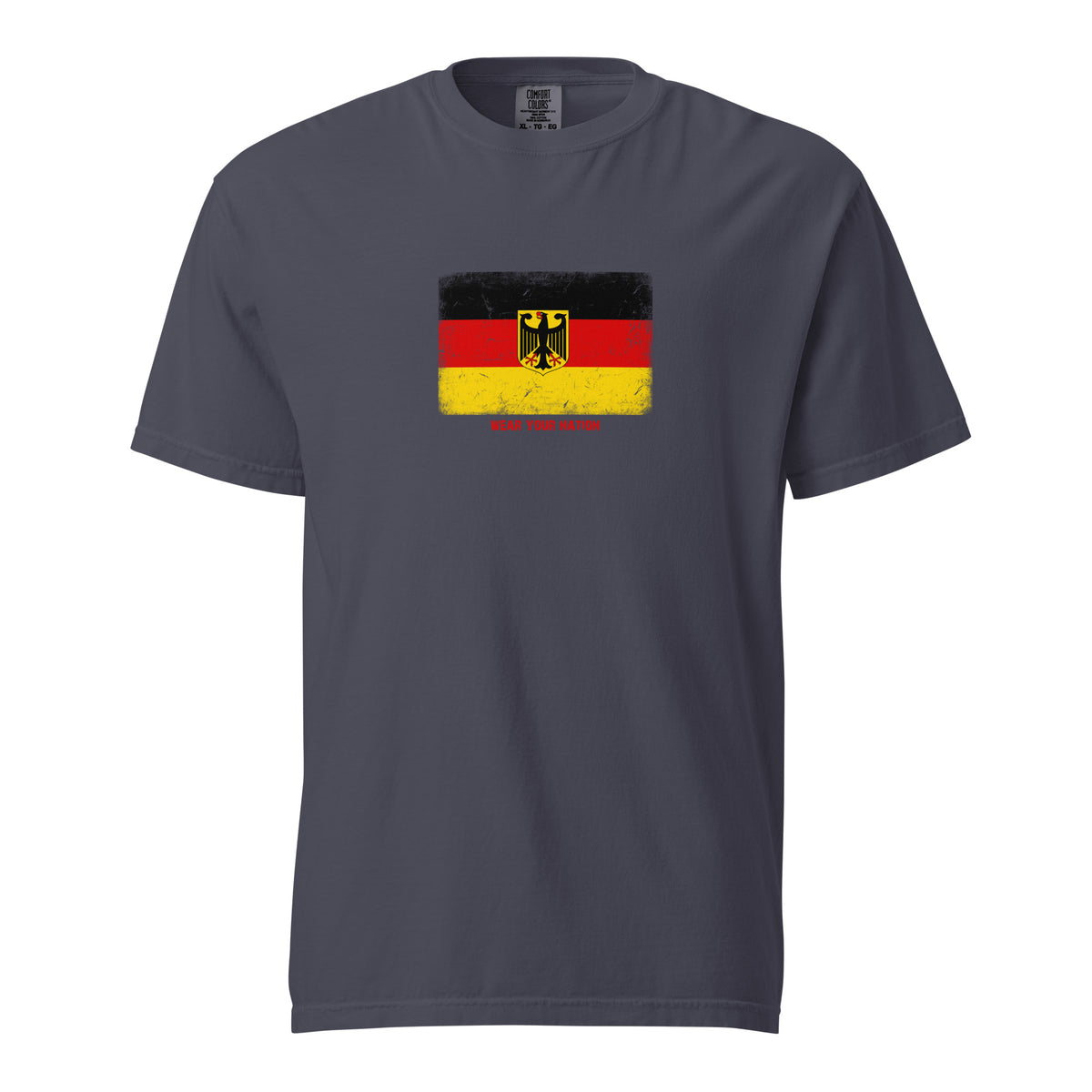 Germany flag t-shirt in Navy, vintage-washed print, large flag on the chest, unisex cut, front view