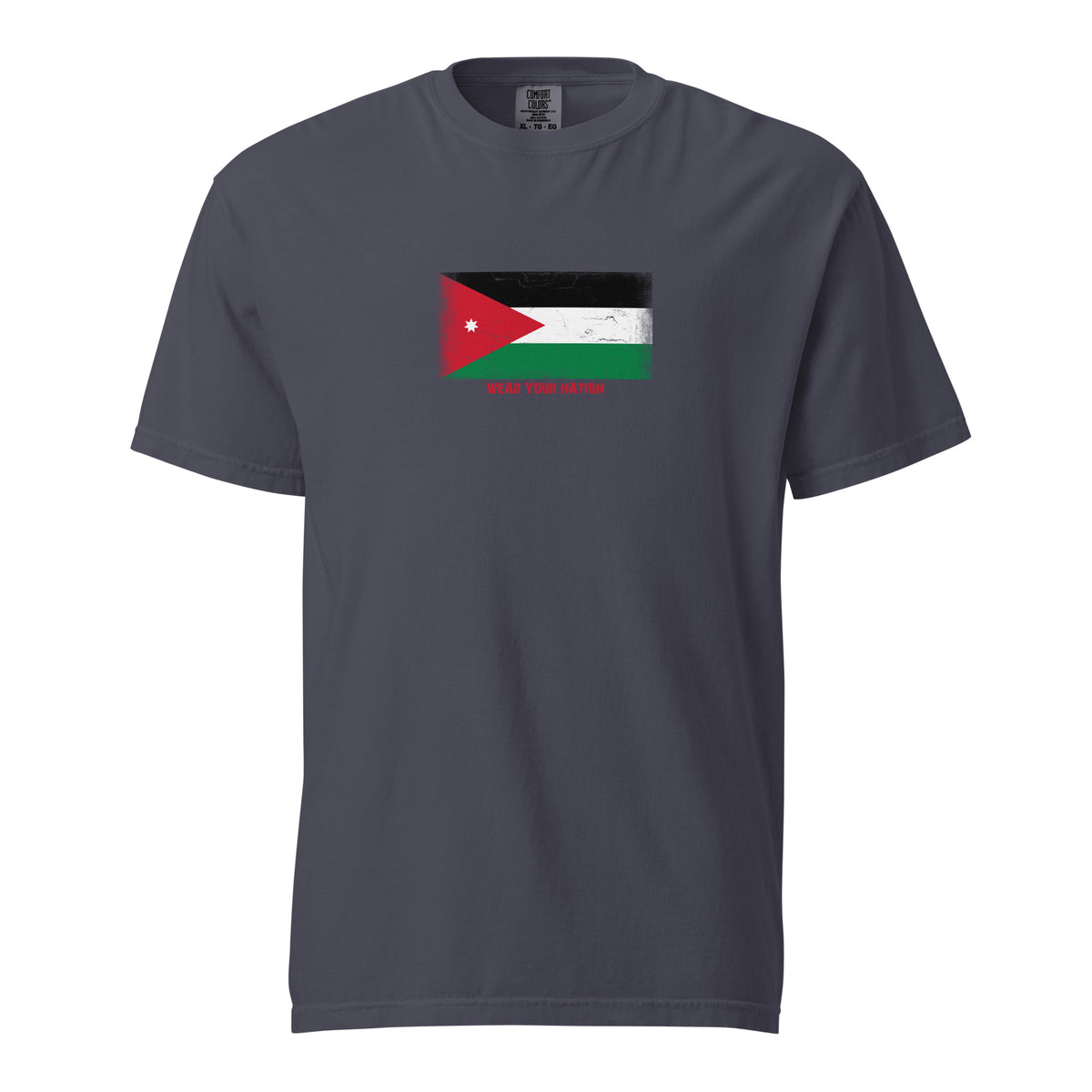 Jordan flag t-shirt in Navy, vintage-washed print, large flag on the chest, unisex cut, front view
